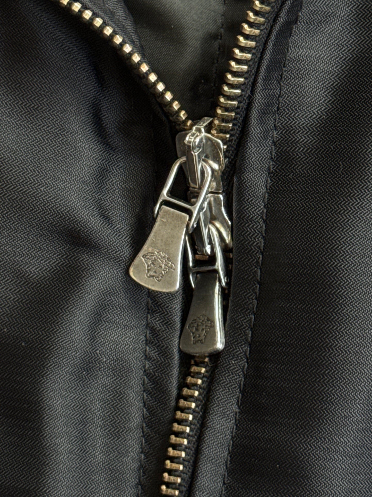 Versace Jeans Couture Rabbit Fur Lined Black Bomber Jacket