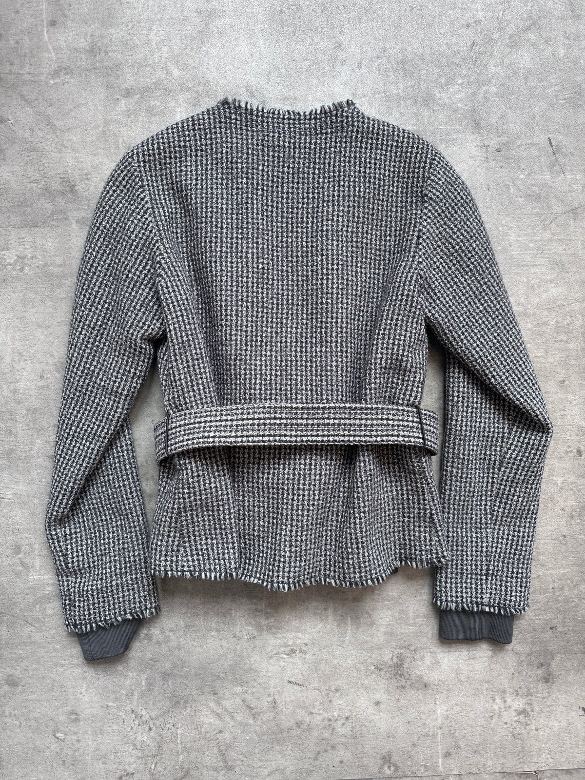 Prada Sport Houndstooth Tweed Belted Layered Blouson