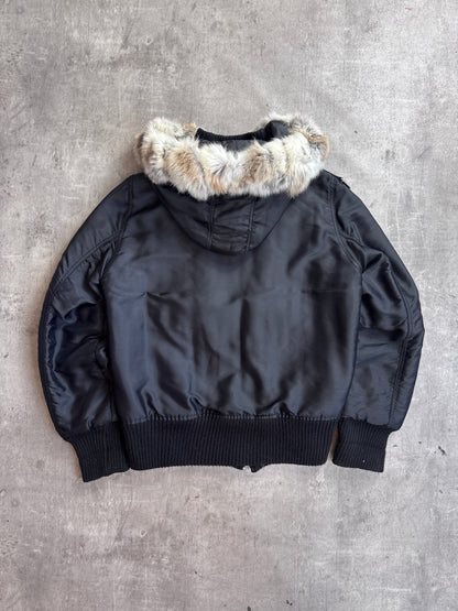 Versace Jeans Couture Rabbit Fur Lined Black Bomber Jacket