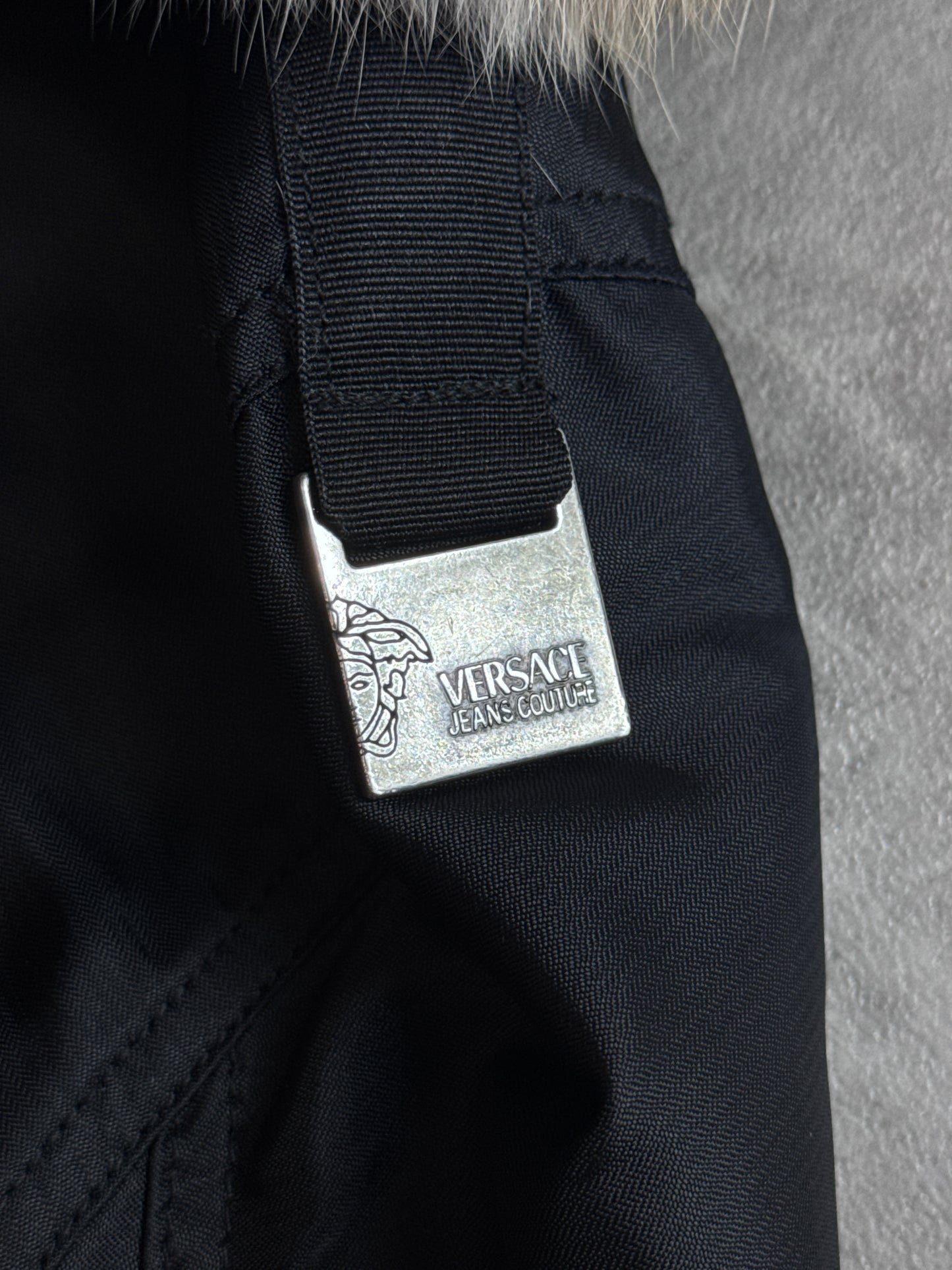 Versace Jeans Couture Rabbit Fur Lined Black Bomber Jacket