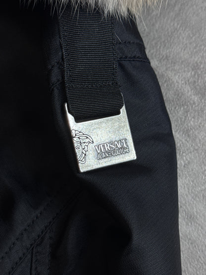 Versace Jeans Couture Rabbit Fur Lined Black Bomber Jacket
