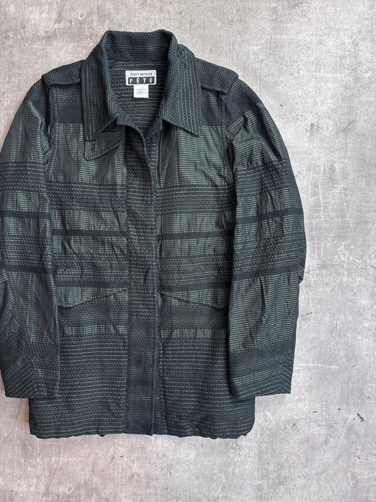 Issey Miyake Fete Green Two Tone Textured Button Down Field Jacket