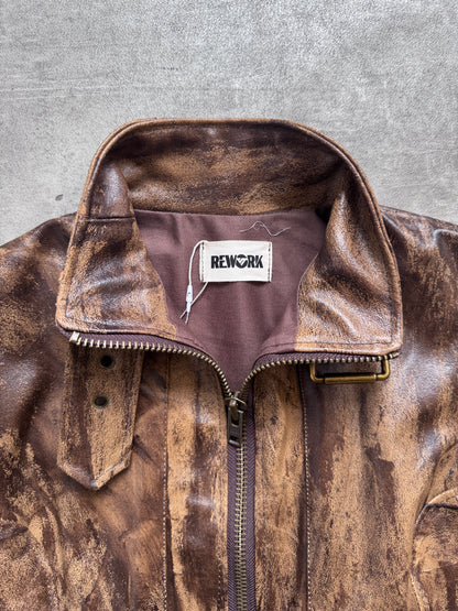 VT Rework: Cropped Throat Latch Hand Painted Brown Leather Jacket