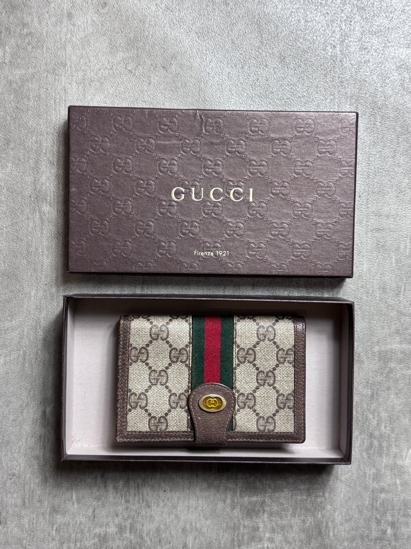 Gucci Ophidia GG monogram Canvas Wallet with Signiture Stripe