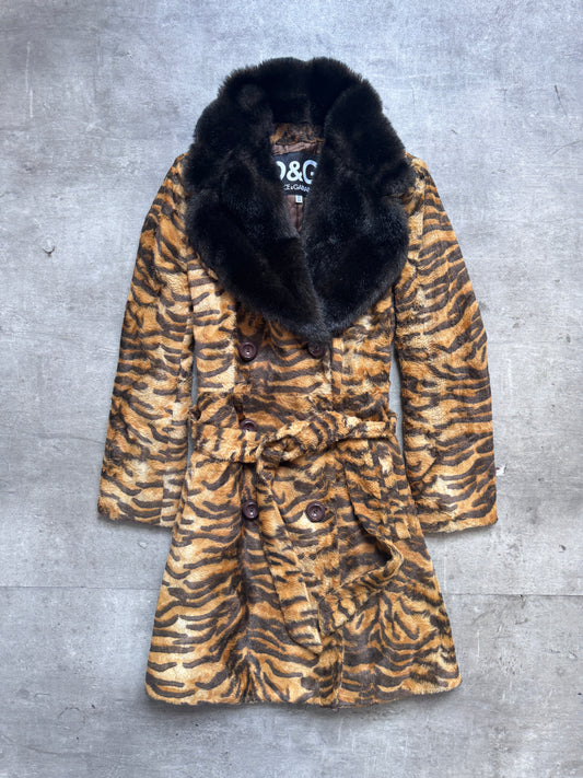 2000's Dolce & Gabanna Tiger Print Double Breasted Overcoat