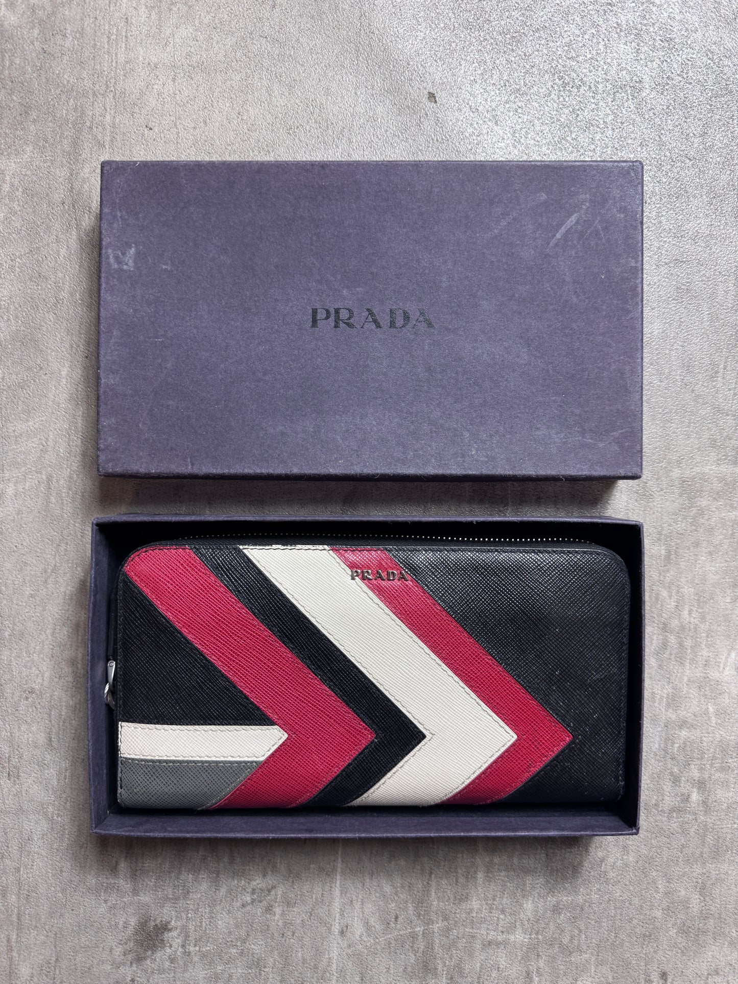 Prada Saffiano Leather Colour Block Continental Wallet