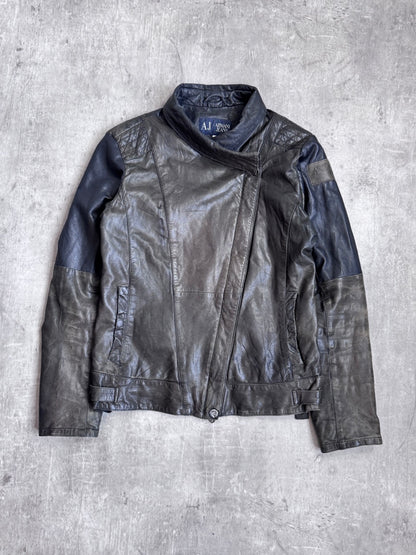 Armani Jeans Khaki Leather Moto Jacket