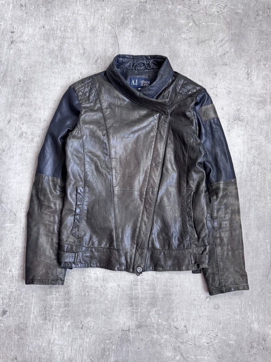 Armani Jeans Khaki Leather Moto Jacket