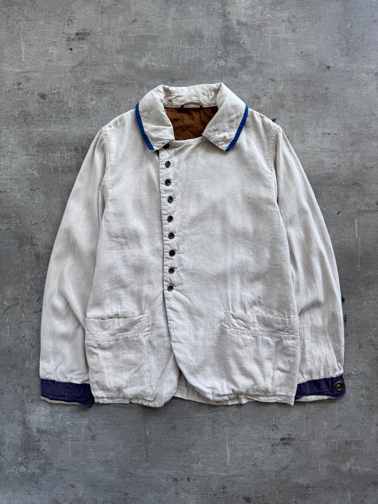 Kapital Japan Contrast Trim Asymmetrical Linen Jacket