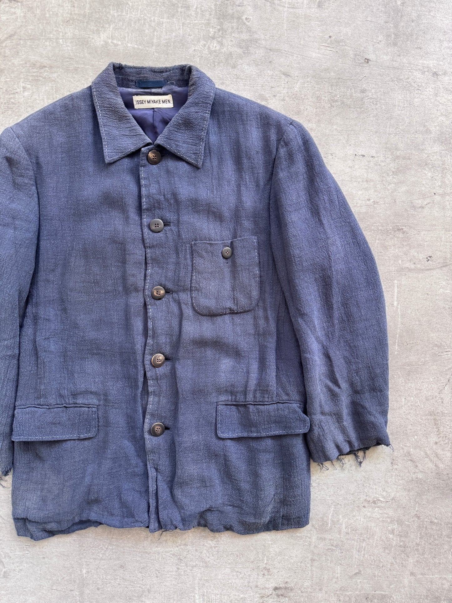 S/S 1997 Issey Miyake Linen Flax Distressed Three Pocket Jacket
