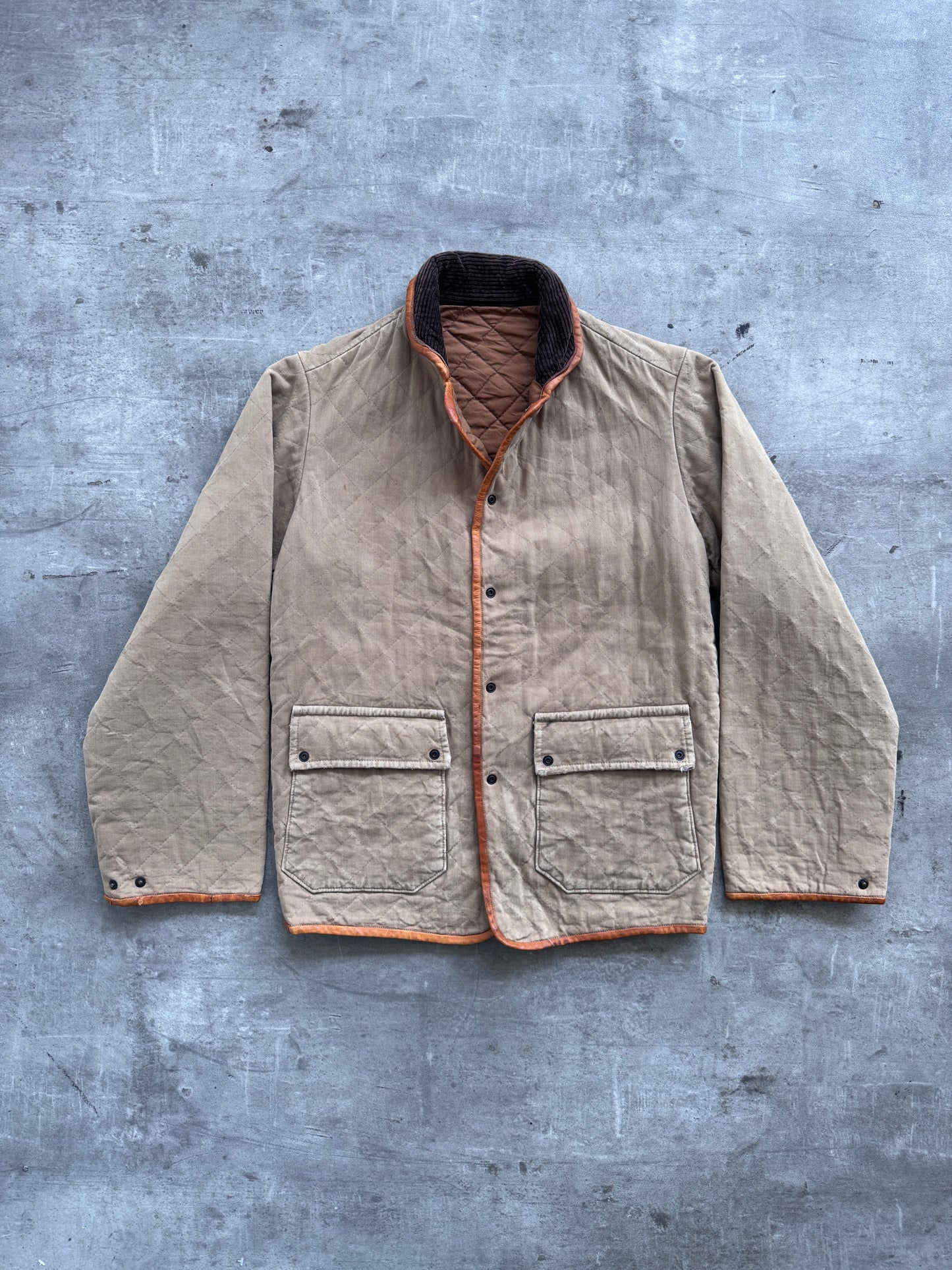 Kapital Japan Diamond Quilt Canvas Leather Trim Field Jacket