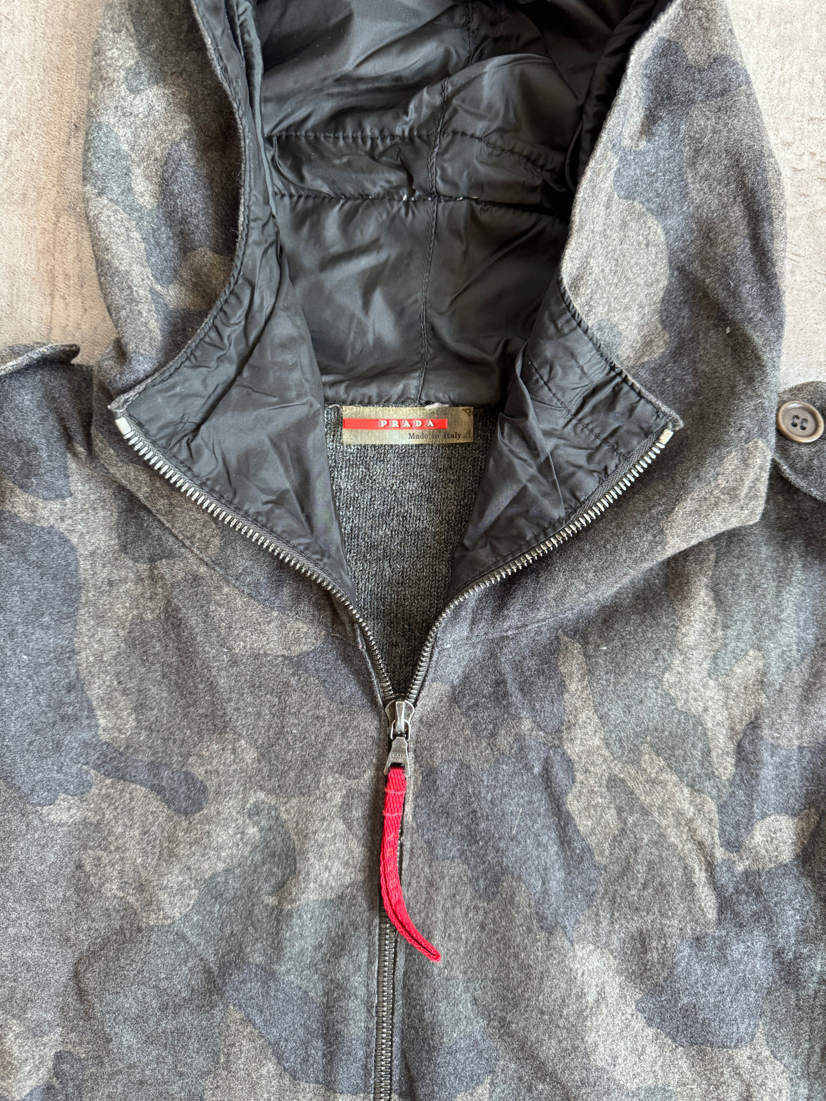 Prada Sport Grey Camo Full Zip Wool Jacket