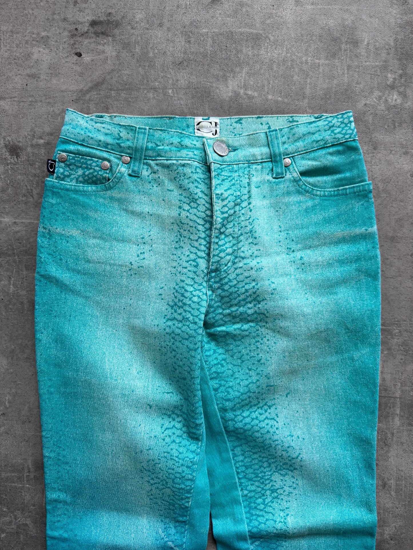 Cavalli Jeans Snake Embellished Print Bootcut Trousers