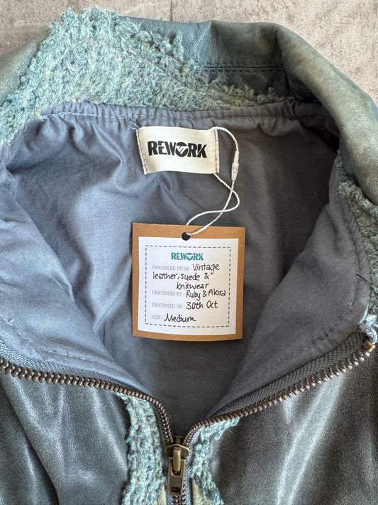 VT Rework: Teal Blue Two Wool/Leather Bomber