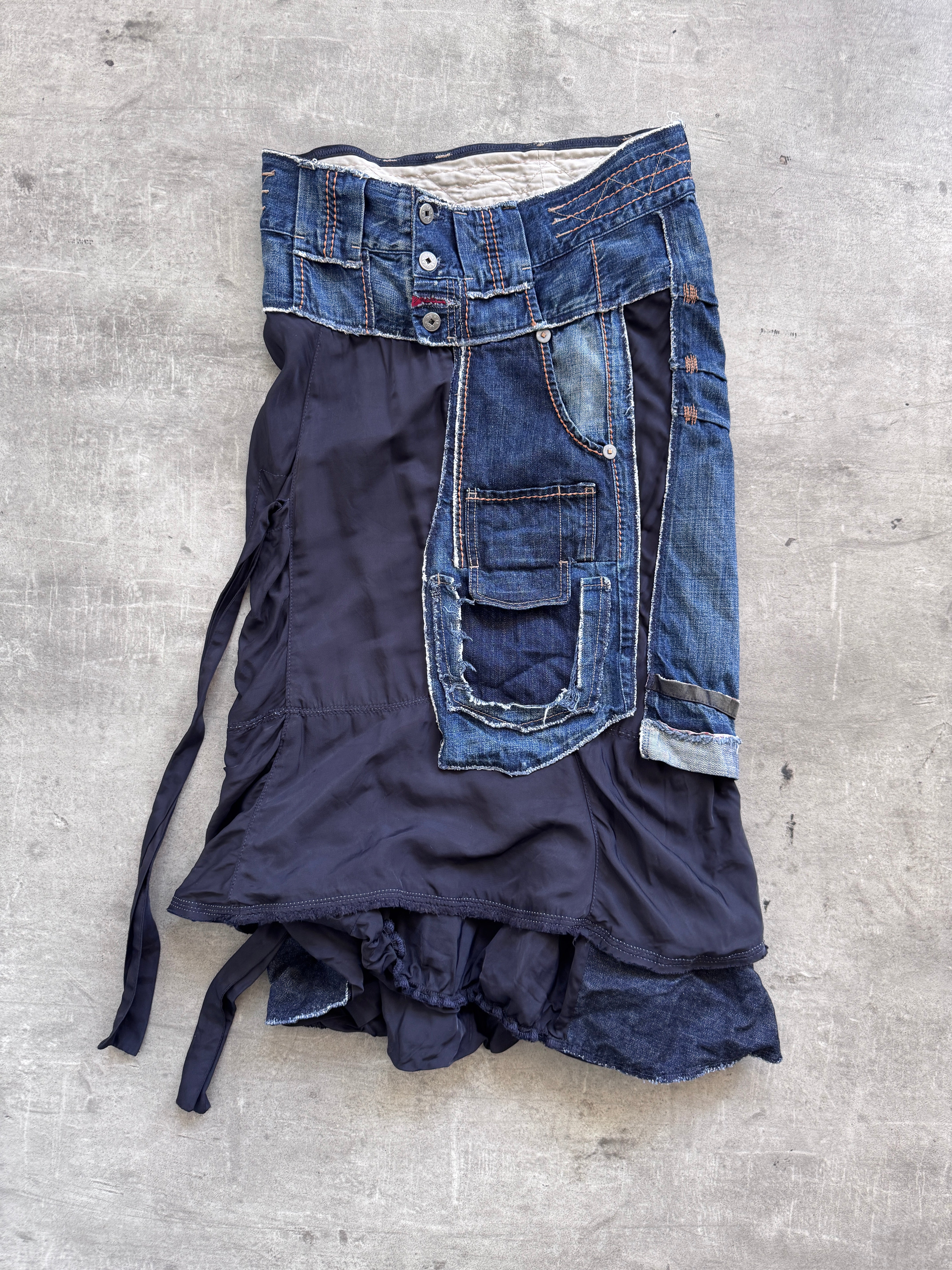Marithe Francois Girbaud Cut & Sew Abstract Denim Midi Skirt – Vintage