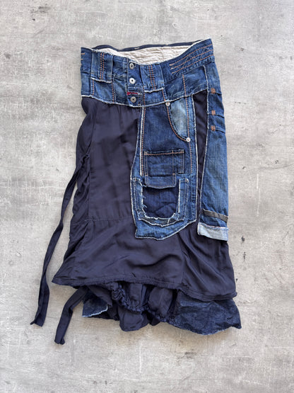 Marithe Francois Girbaud Cut & Sew Abstract Denim Midi Skirt