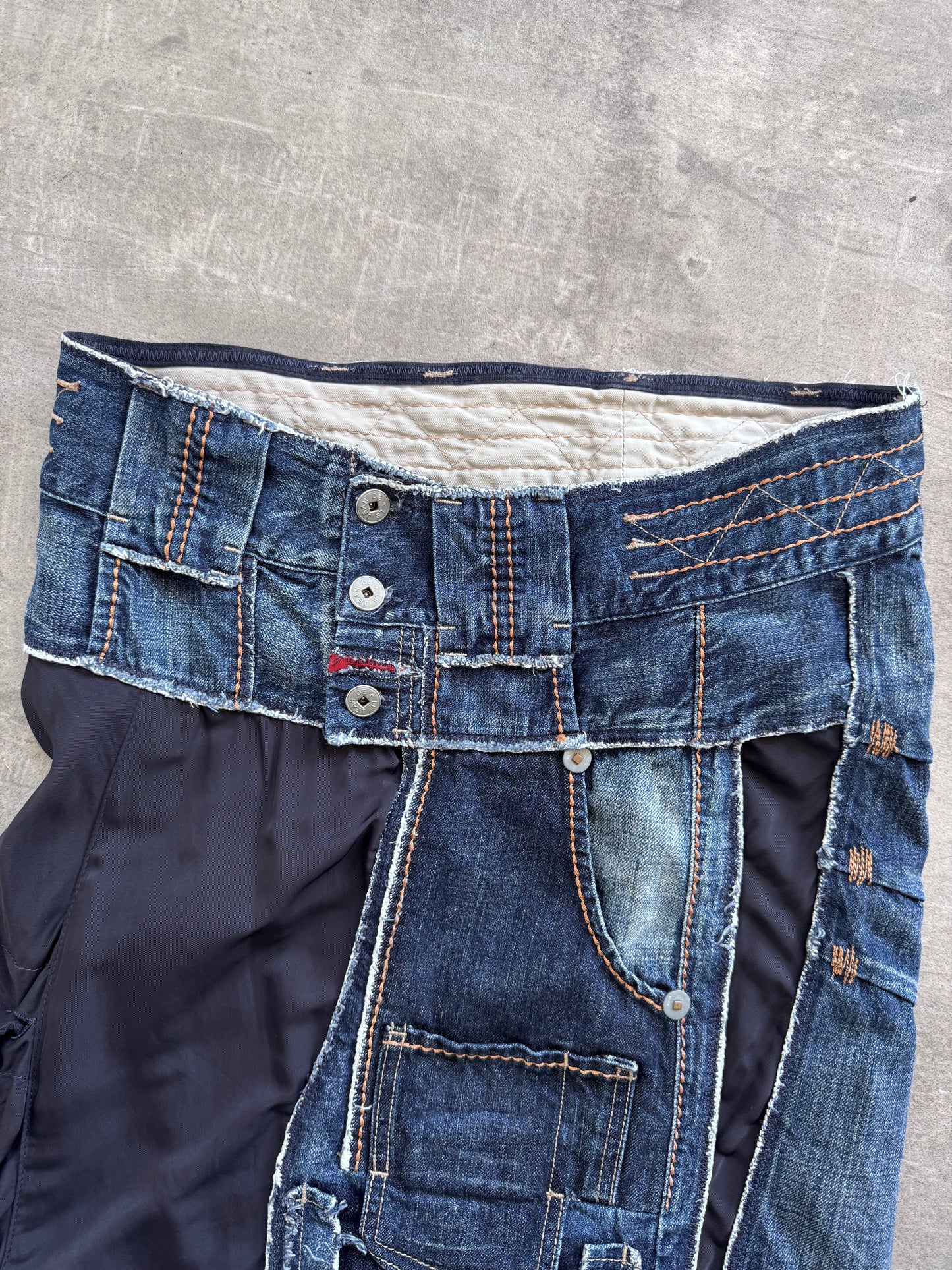 Marithe Francois Girbaud Cut & Sew Abstract Denim Midi Skirt
