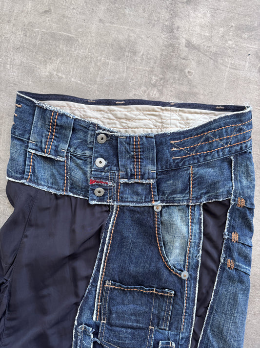 Marithe Francois Girbaud Cut & Sew Abstract Denim Midi Skirt