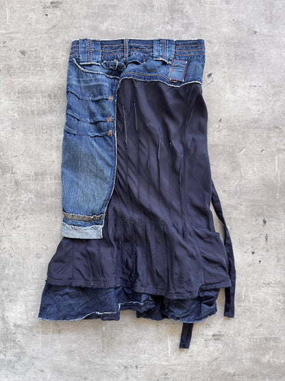 Marithe Francois Girbaud Cut & Sew Abstract Denim Midi Skirt