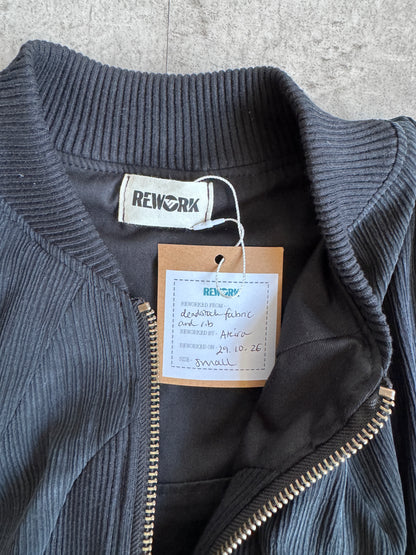 VT Rework: Ribbed Hem Black Japanese Cropped Plaid Bomber Jacket