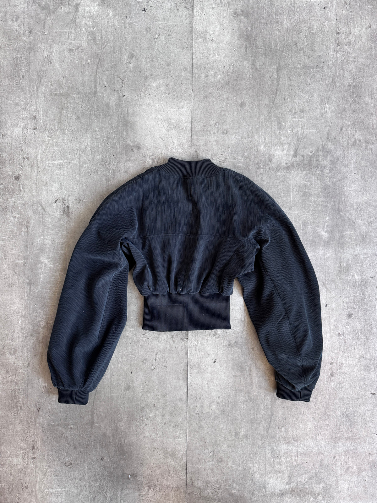 VT Rework: Ribbed Hem Black Japanese Cropped Plaid Bomber Jacket