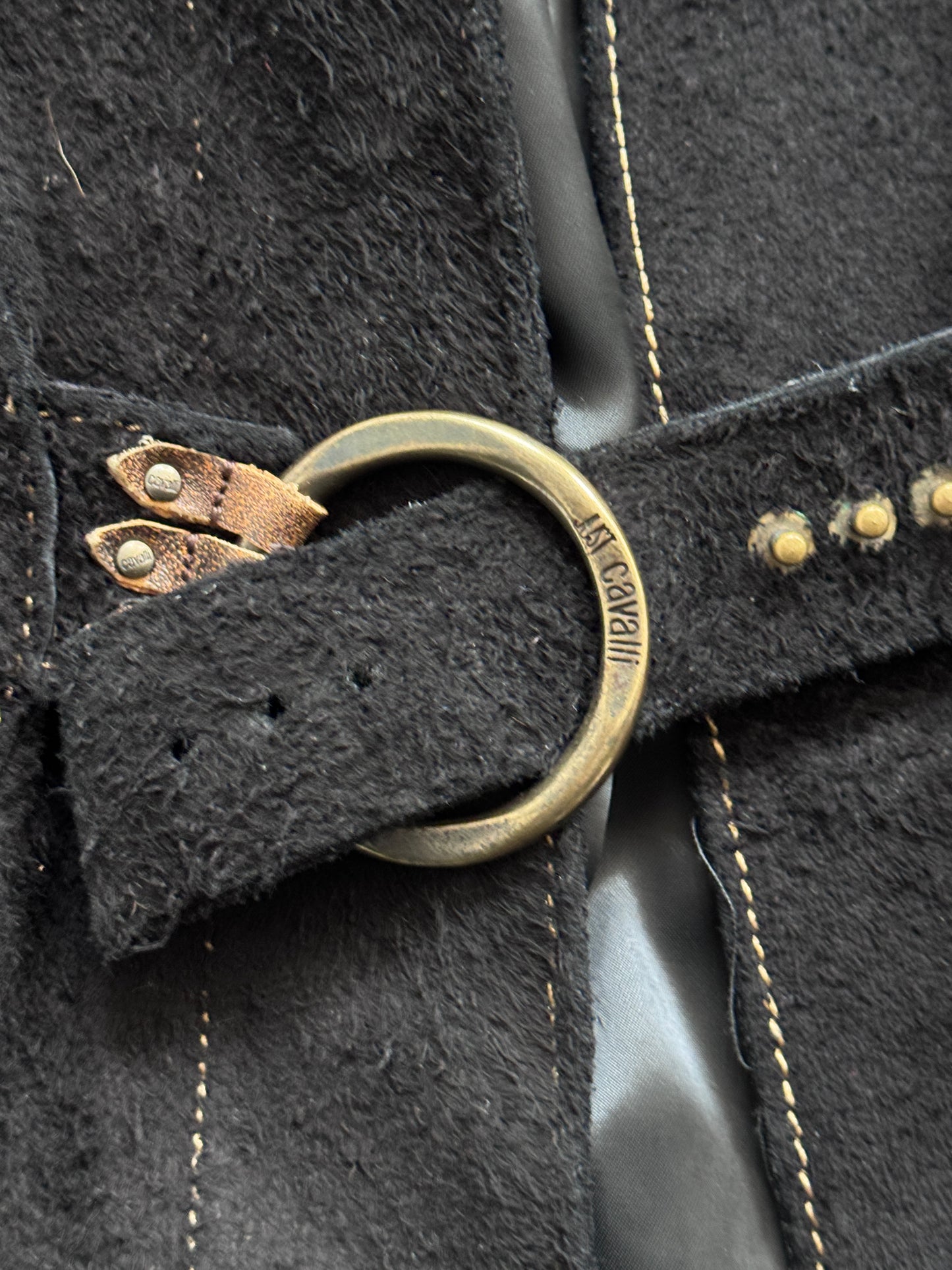 Just Cavalli Fur Sleeve Suede Leather Belted Blazer