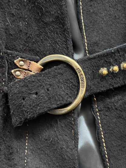 Just Cavalli Fur Sleeve Suede Leather Belted Blazer