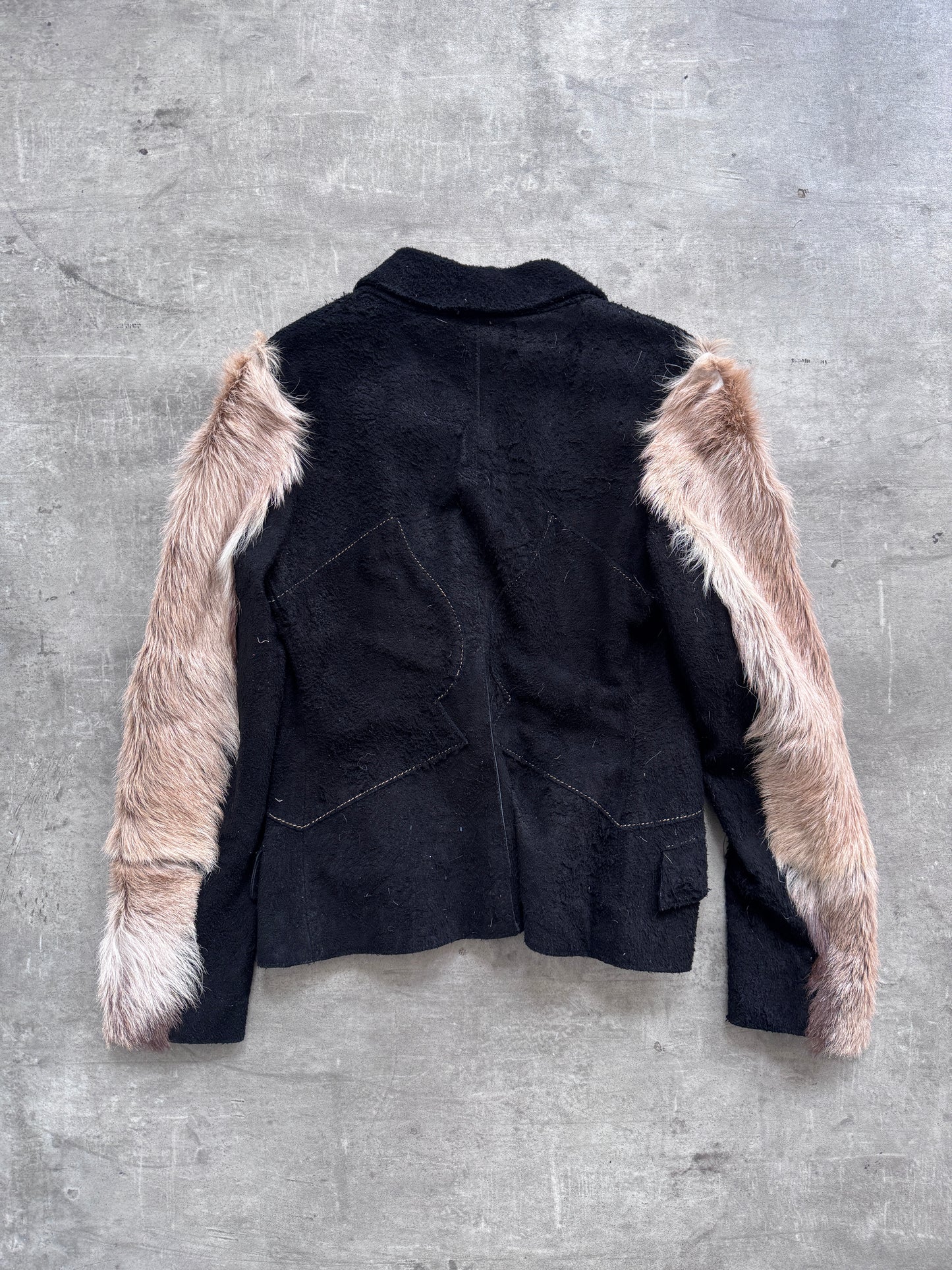 Just Cavalli Fur Sleeve Suede Leather Belted Blazer