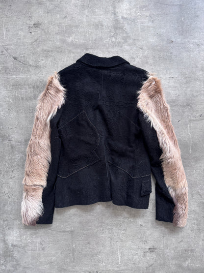 Just Cavalli Fur Sleeve Suede Leather Belted Blazer