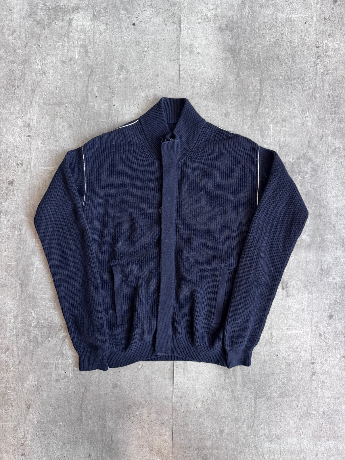 00's Prada High-Neck Ribbed Button Up Knit