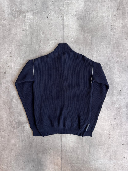 00's Prada High-Neck Ribbed Button Up Knit