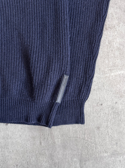 00's Prada High-Neck Ribbed Button Up Knit