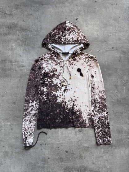 Roberto Cavalli Cowprint Hooded Lightweight LS Crop Top