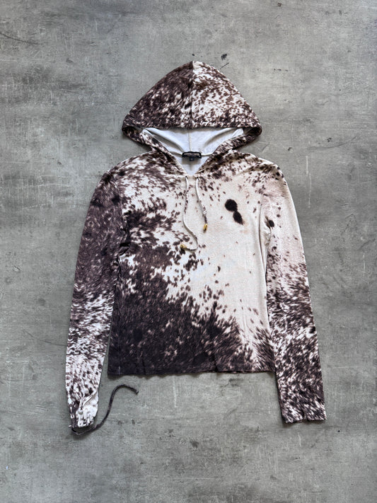 Roberto Cavalli Cowprint Hooded Lightweight LS Crop Top