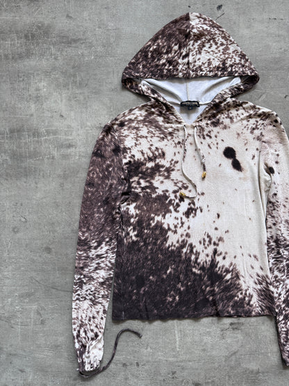 Roberto Cavalli Cowprint Hooded Lightweight LS Crop Top