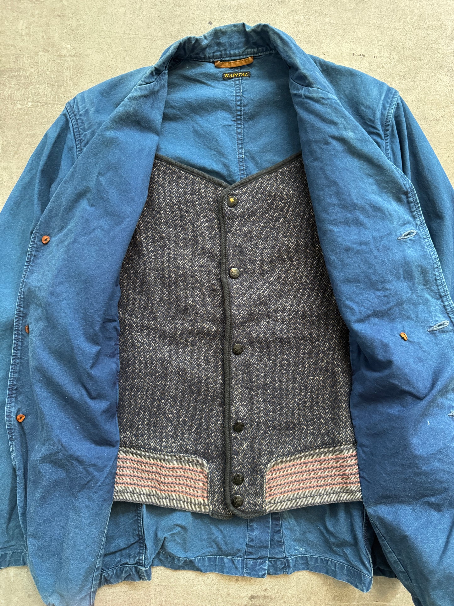 Kapital Garment Dyed Work Jacket W/ Modular Wool Gilet