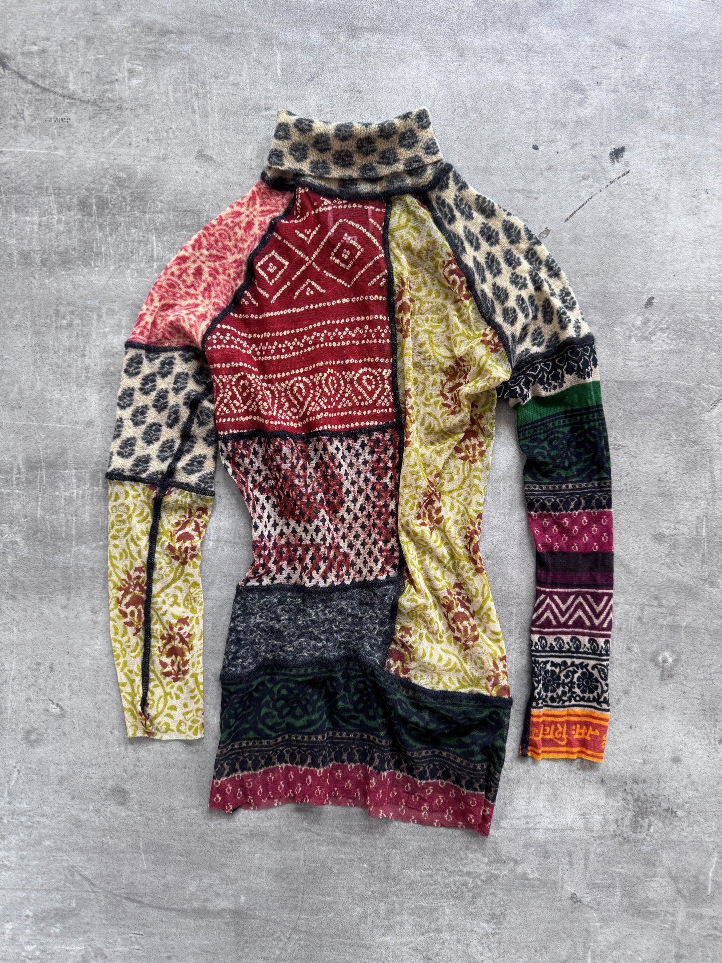 Jean-Paul Gaultier Patchwork Sheet Mock Neck LS Top