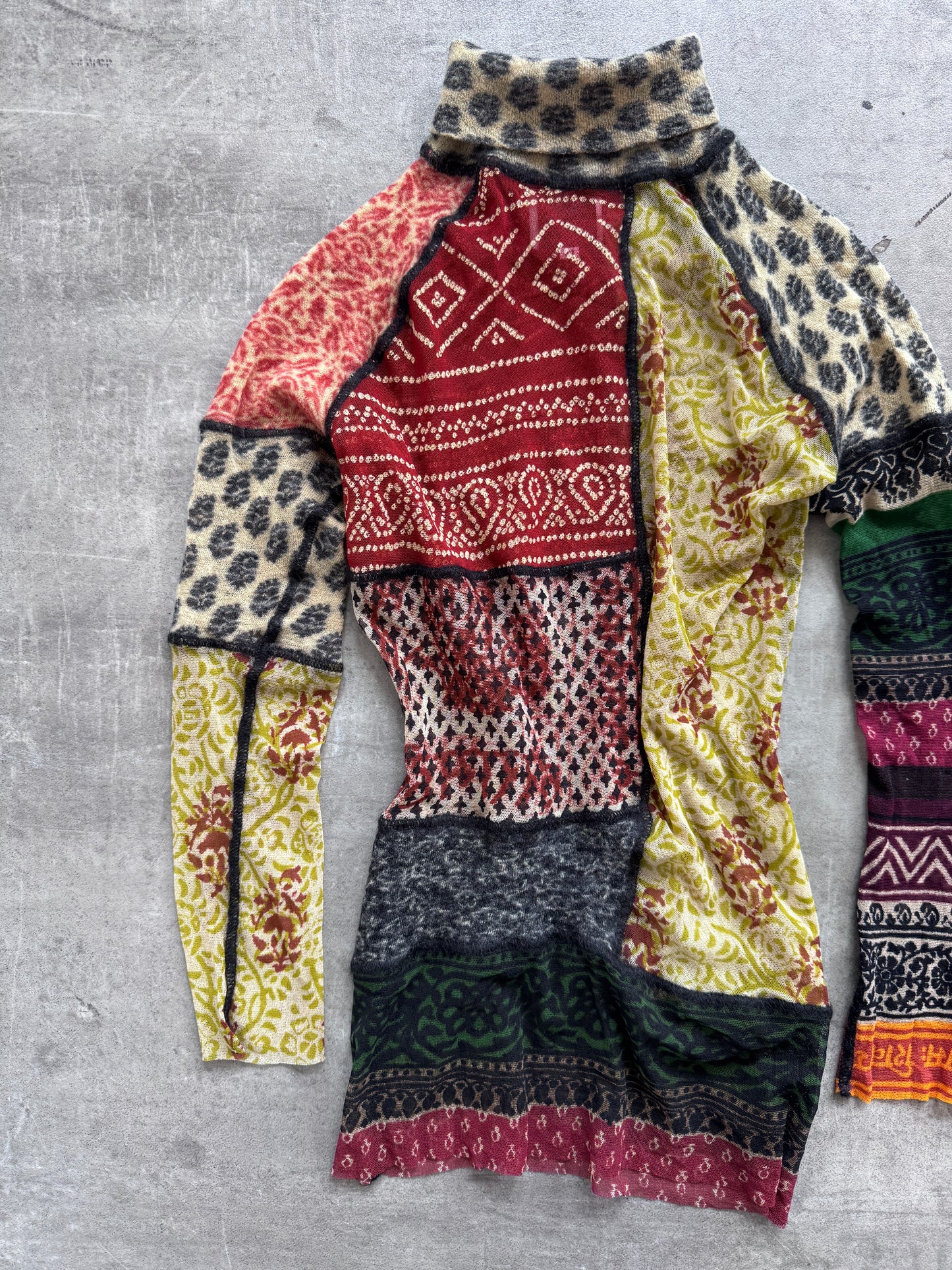 Jean-Paul Gaultier Patchwork Sheet Mock Neck LS Top