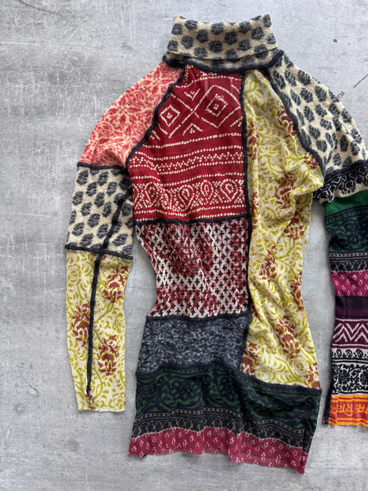 Jean-Paul Gaultier Patchwork Sheet Mock Neck LS Top
