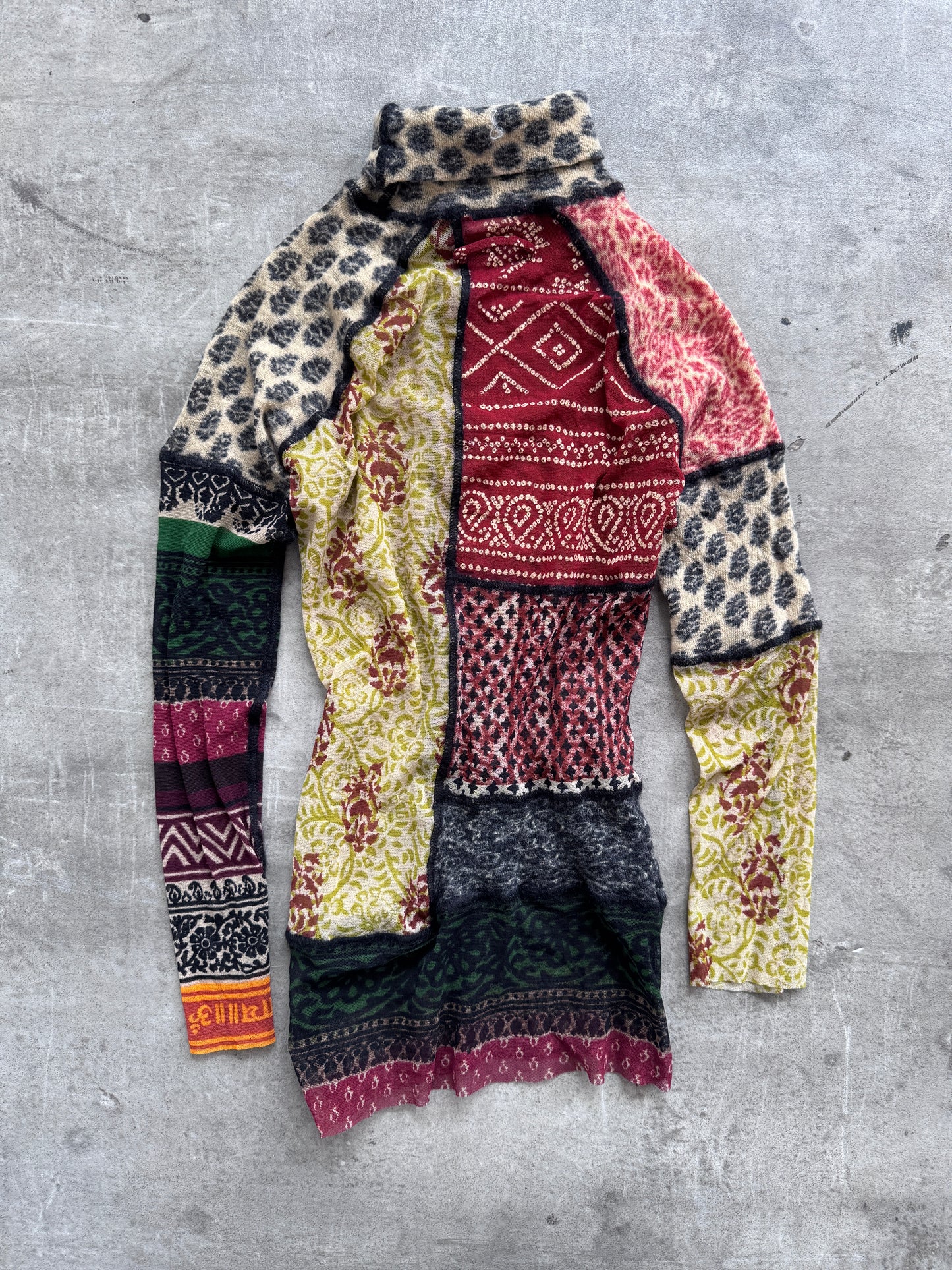 Jean-Paul Gaultier Patchwork Sheet Mock Neck LS Top