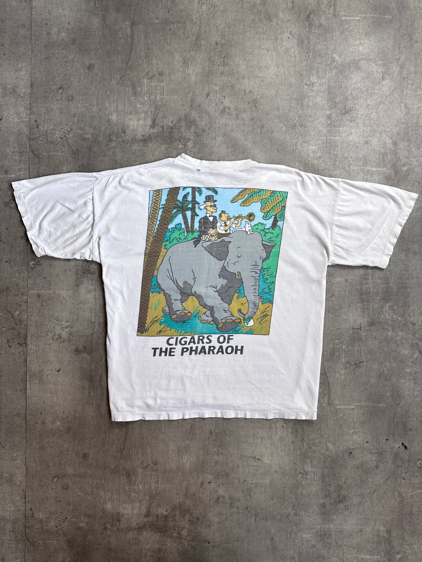 XY Body Adventures of TinTin 90's Distressed White Graphic Tee