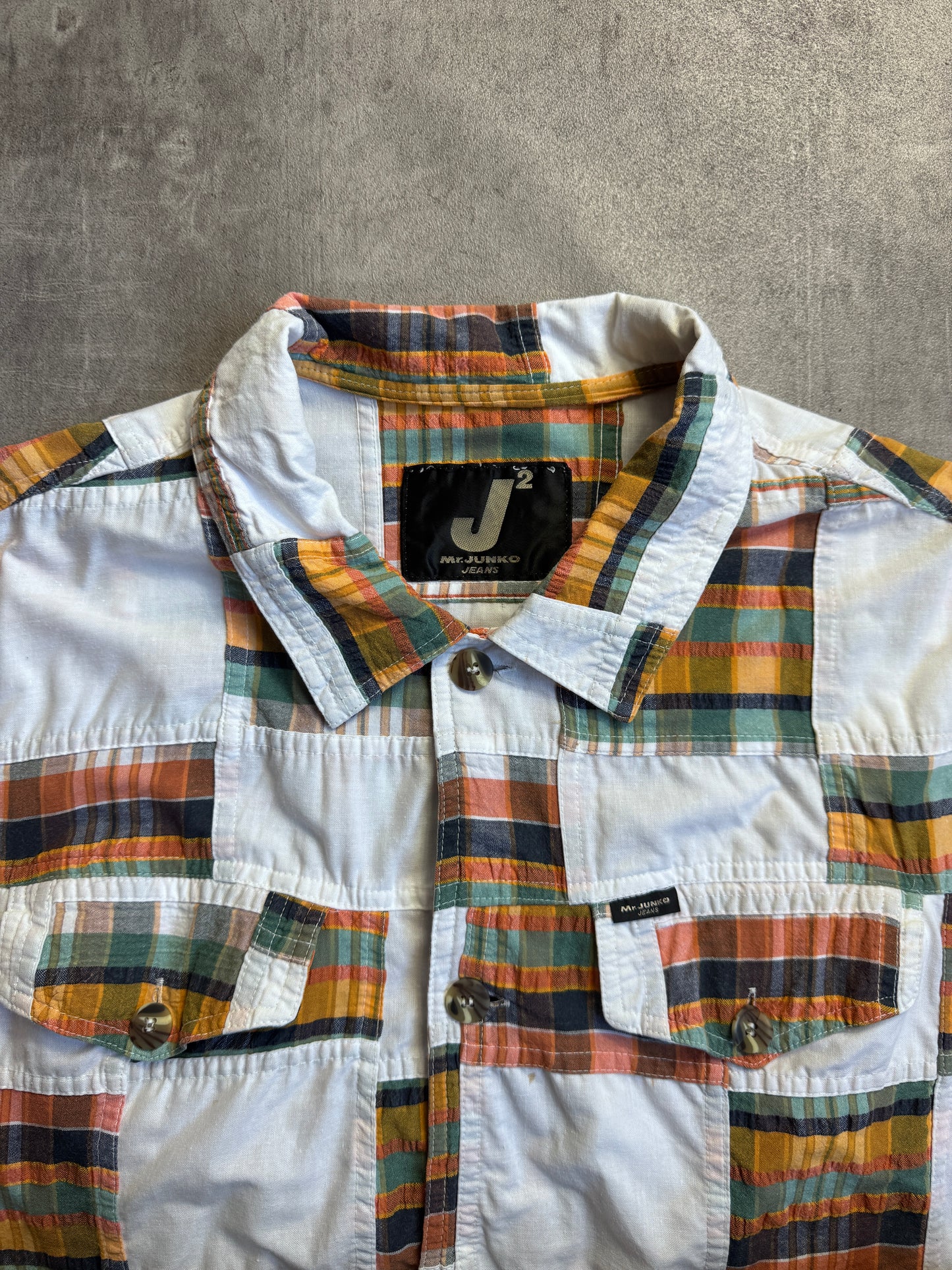 Mr.Junko Jeans White Plaid Lightweight Button Down Jacket