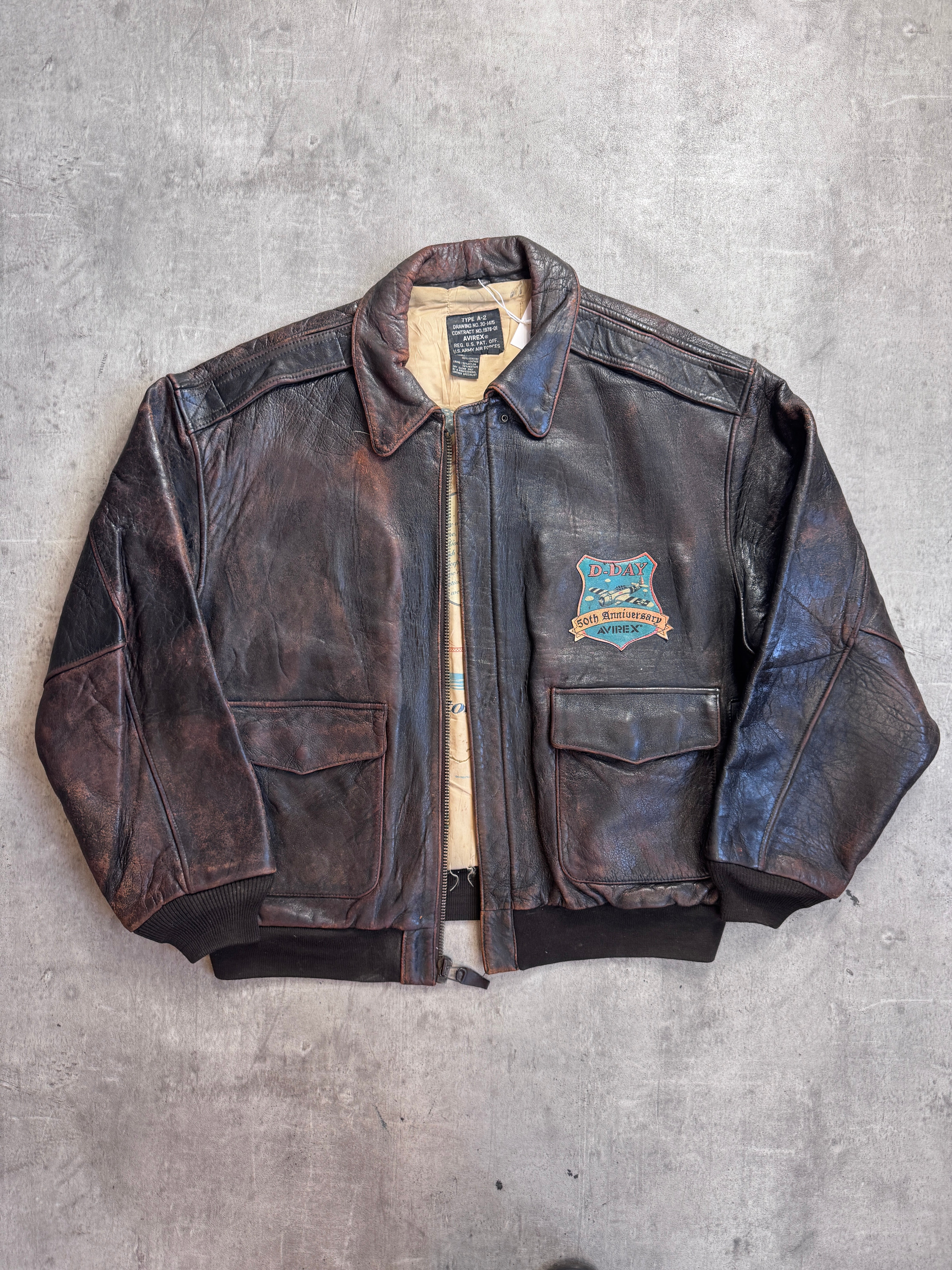 Avirex D-Day 50th Anivversary Brown Leather A2 Painted Bomber