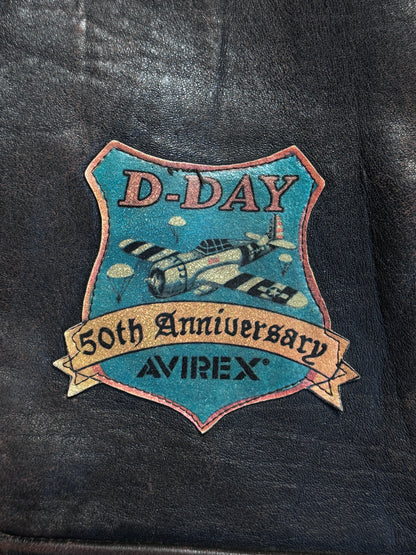 Avirex D-Day 50th Anivversary Brown Leather A2 Painted Bomber Jacket