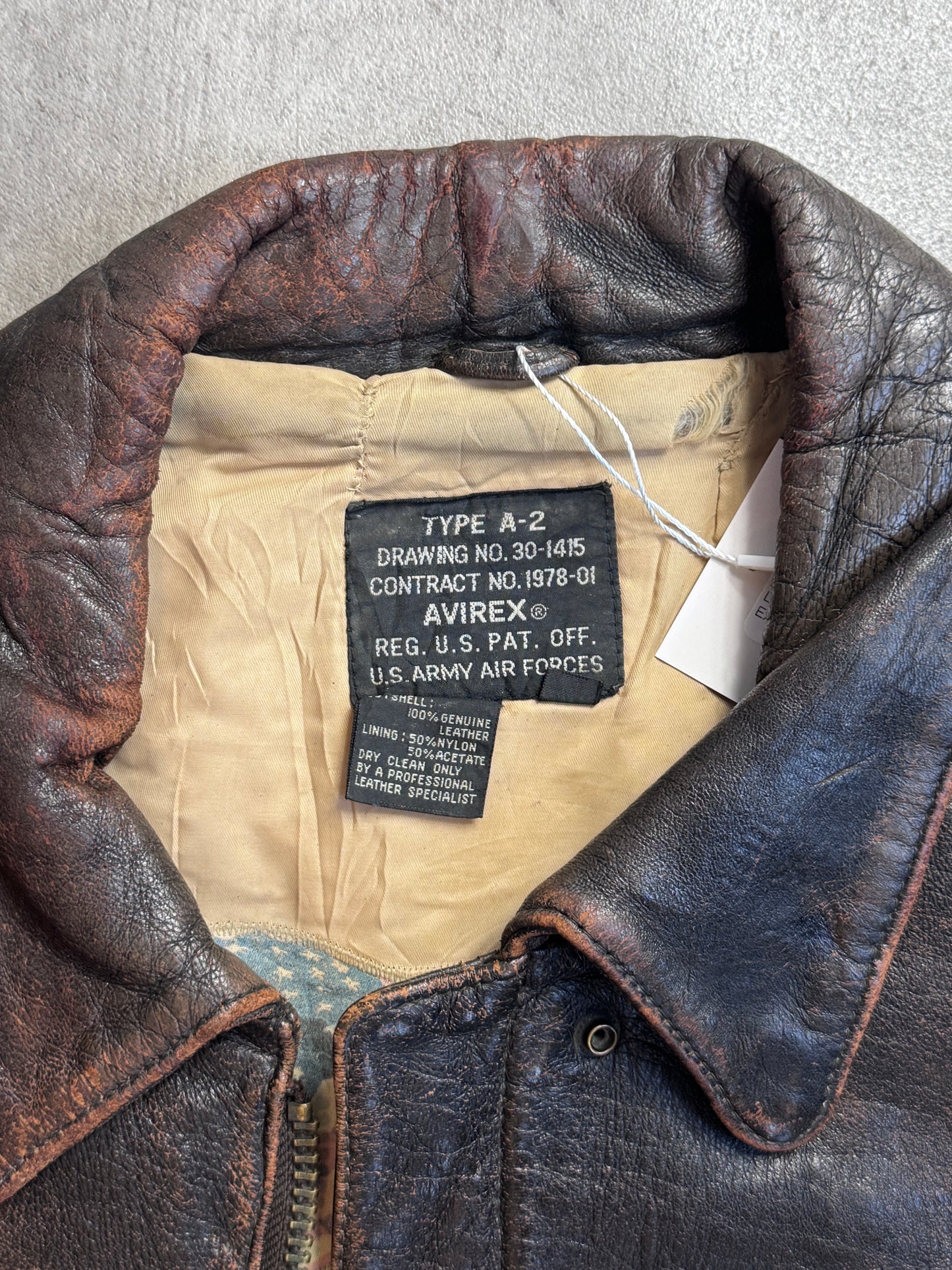 Avirex D-Day 50th Anivversary Brown Leather A2 Painted Bomber Jacket