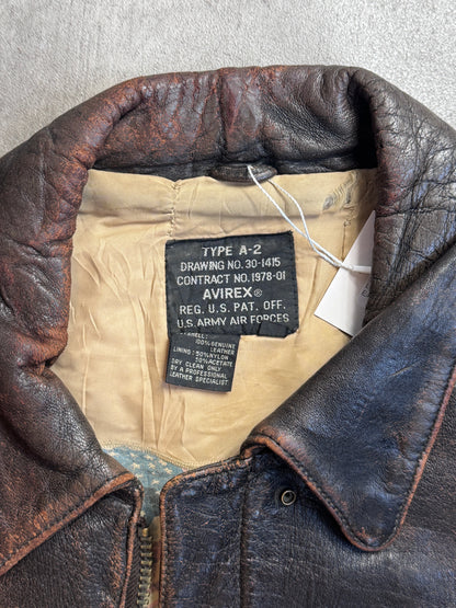 Avirex D-Day 50th Anivversary Brown Leather A2 Painted Bomber Jacket