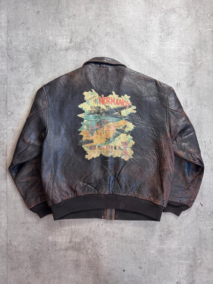 Avirex D-Day 50th Anivversary Brown Leather A2 Painted Bomber Jacket
