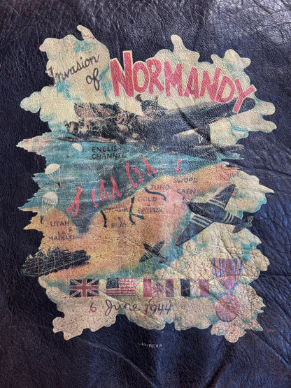 Avirex D-Day 50th Anivversary Brown Leather A2 Painted Bomber Jacket