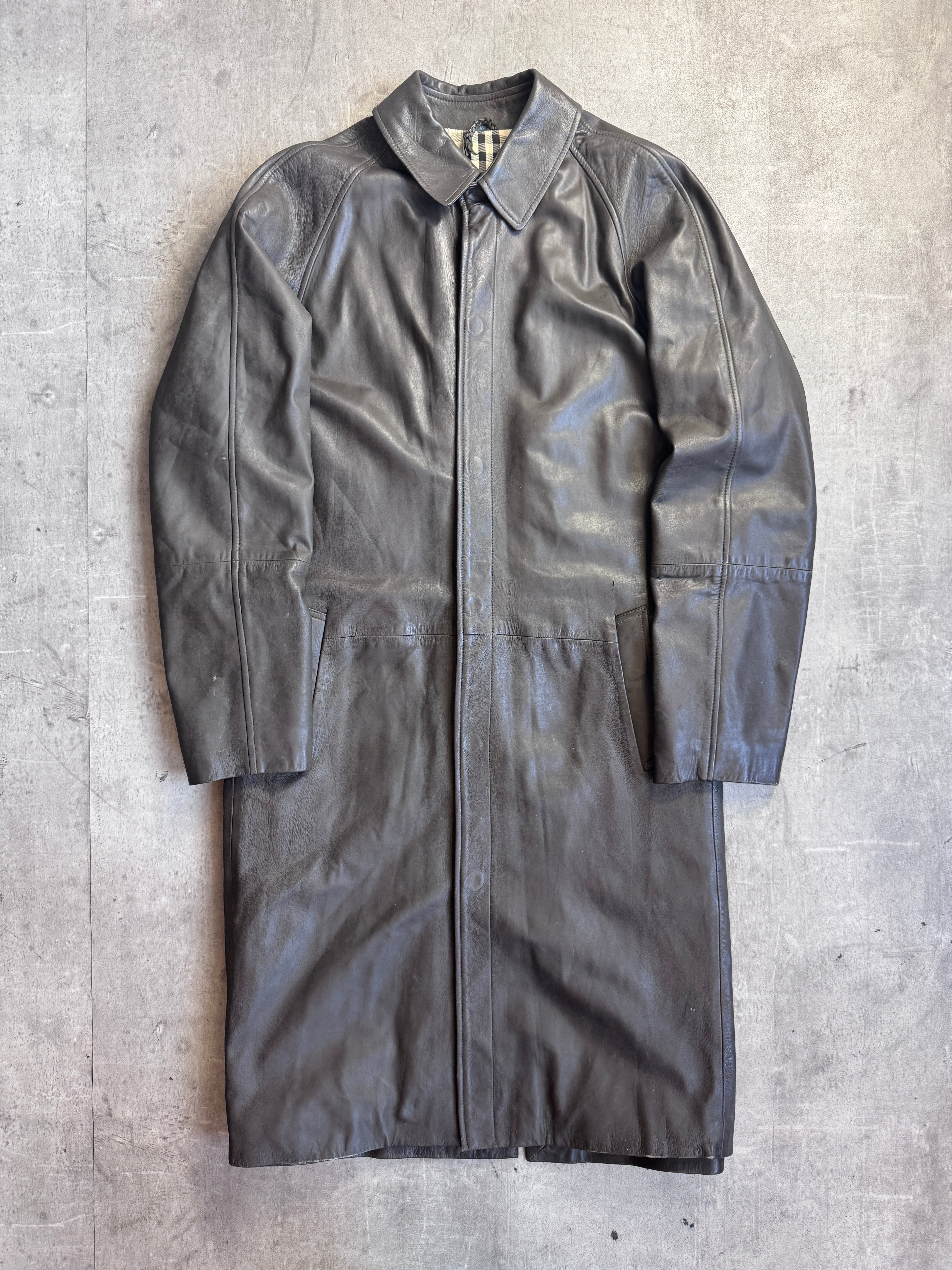 Burberry Nova Check Lined Brown Leather Trench Coat – Vintage