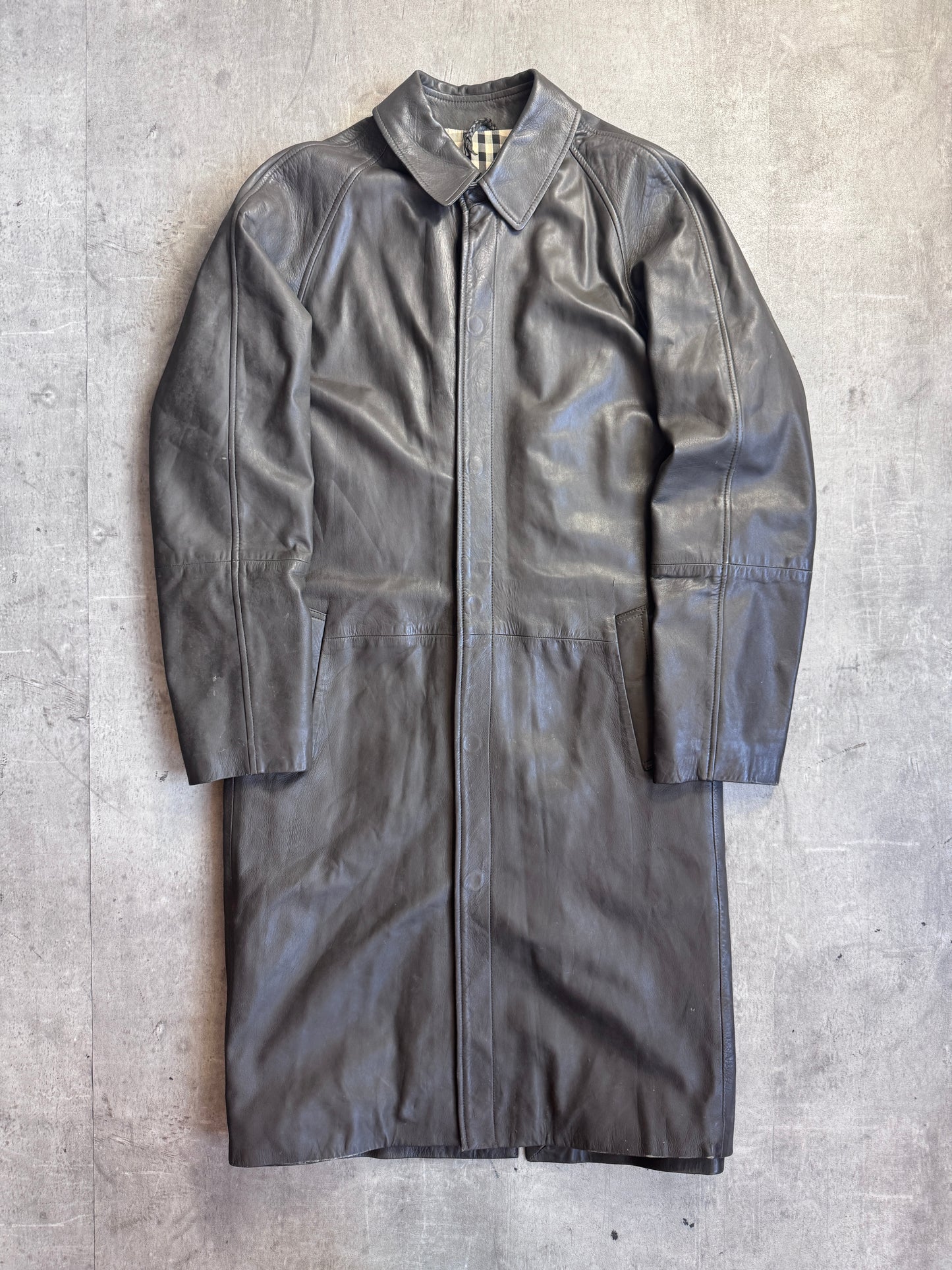 Burberry Nova Check Lined Brown Leather Trench Coat